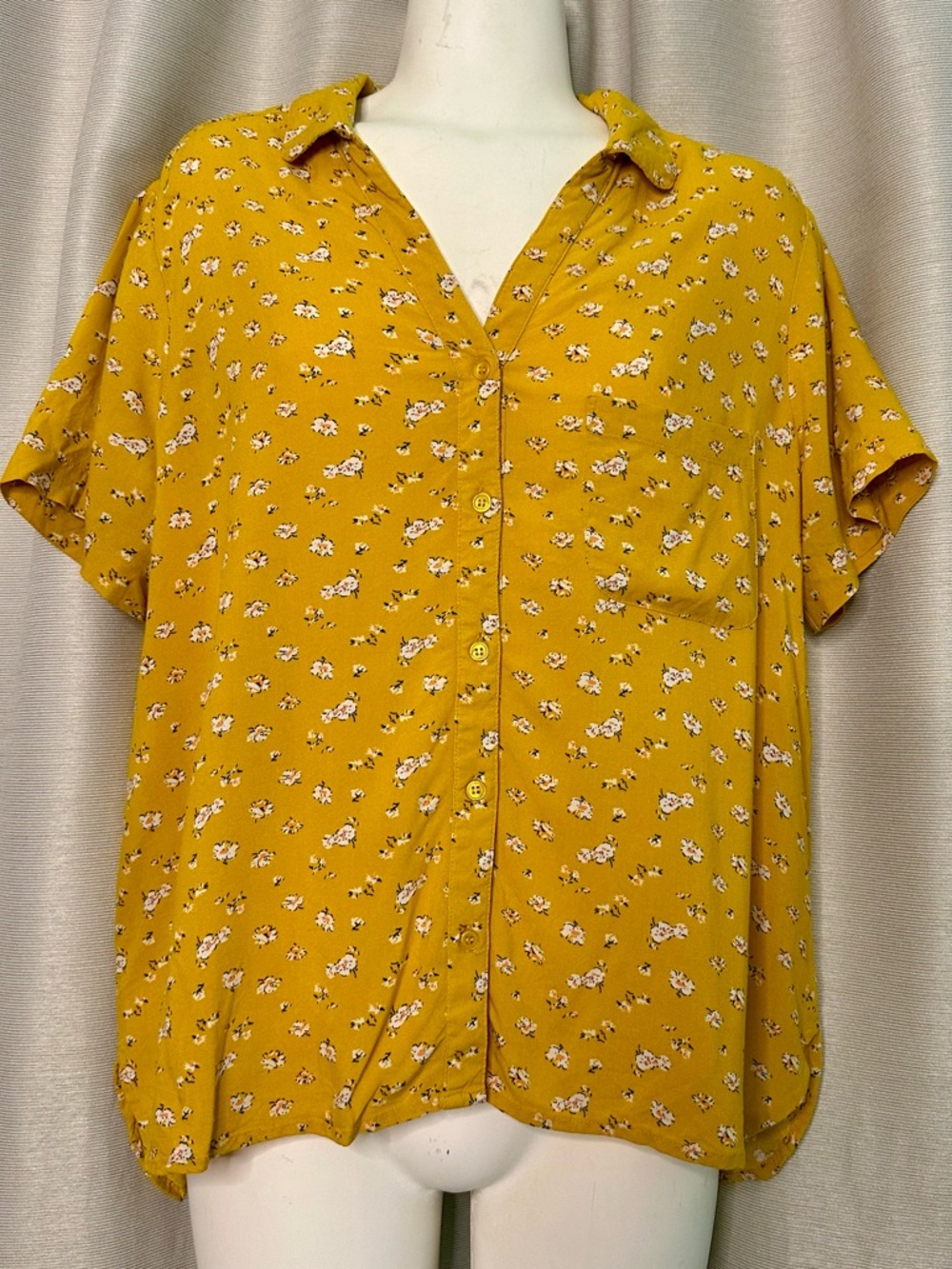 Mustard Yellow Floral Button Front Blouse